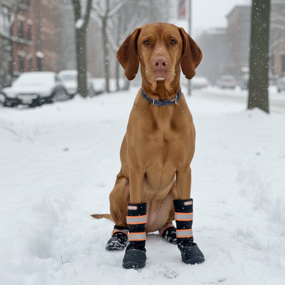 Dog Boots Rubber Non-Slippery Sole Double Clasp Light Reflective Stripes New
